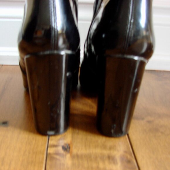 Aldo Black Patent Leather Boots Chunky Block Heel Size 7.5 - Picture 10 of 14